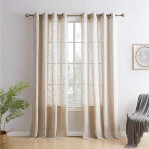 3 Sets of Two Elegant Tan Linen Curtains